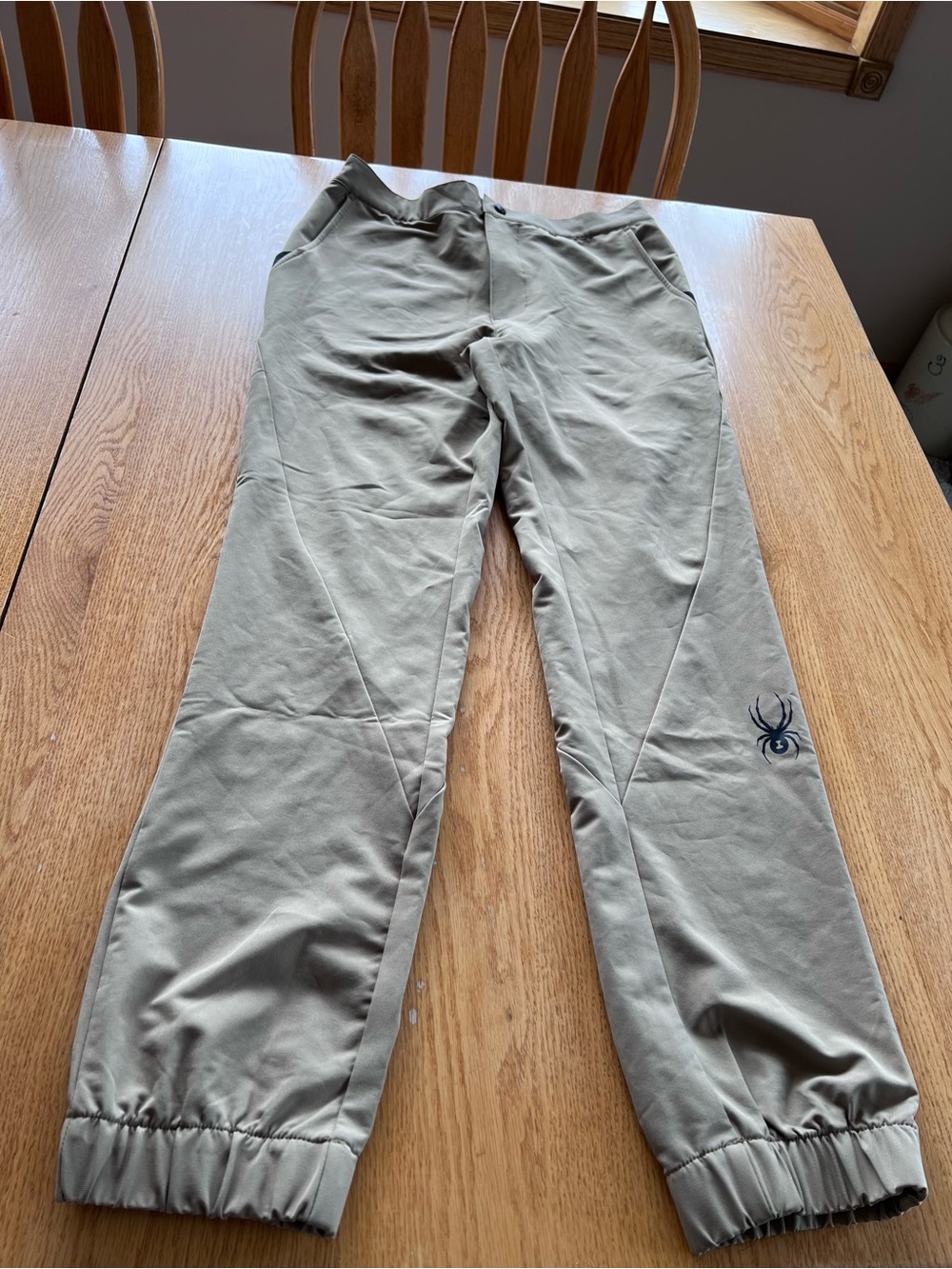 Spyder Men's Khaki Jogger Pants with Elastic Cuff and waistband, tapered leg SM